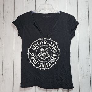 Zadig & Voltaire Women's Tunisien MC Glitter Black Cotton T-Shirt Size Small.